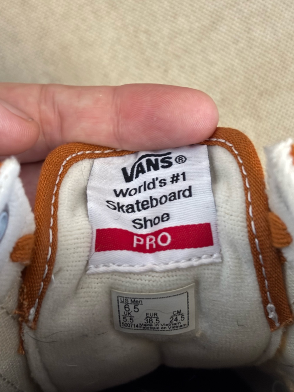 Men’s Vans Checkerboard Old Skool Pro Shoes Golden Oak - Picture 7 of 7